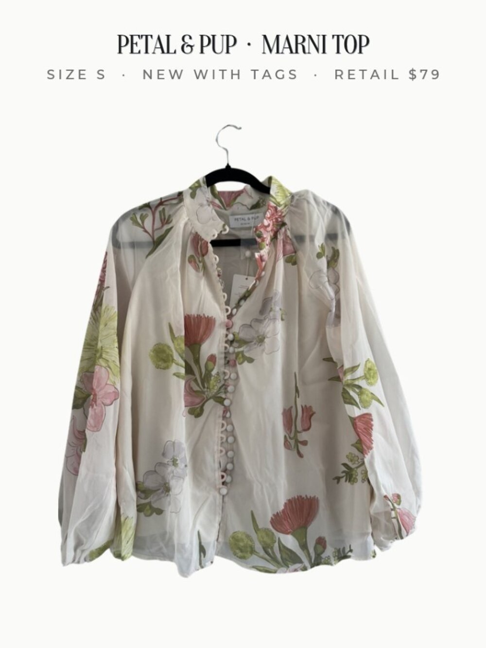 Petal & Pup Marni Top Native Flora Floral Button Front Blouse NWT S